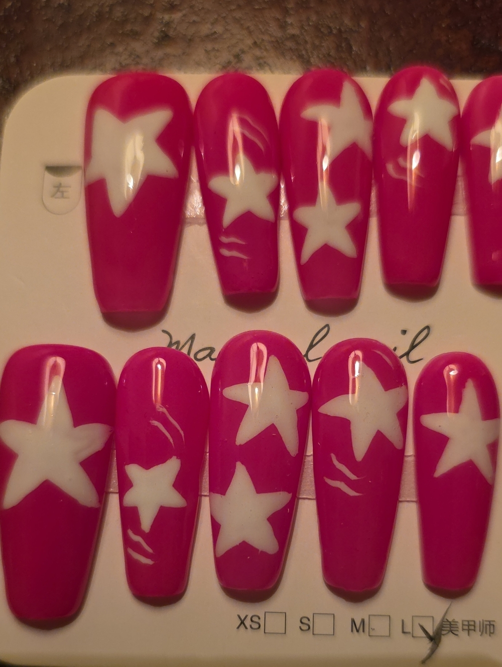 Pink Star Press-On Nail Set – Reusable Salon-Style Nails Size Large